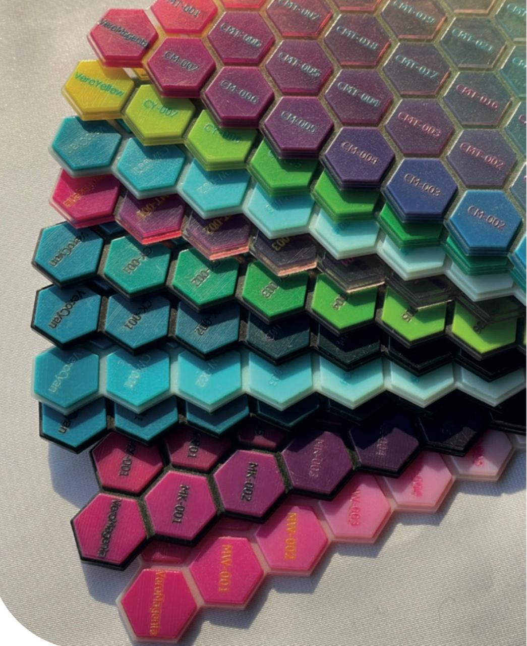 Muestras hexagonales de filamentos 3D